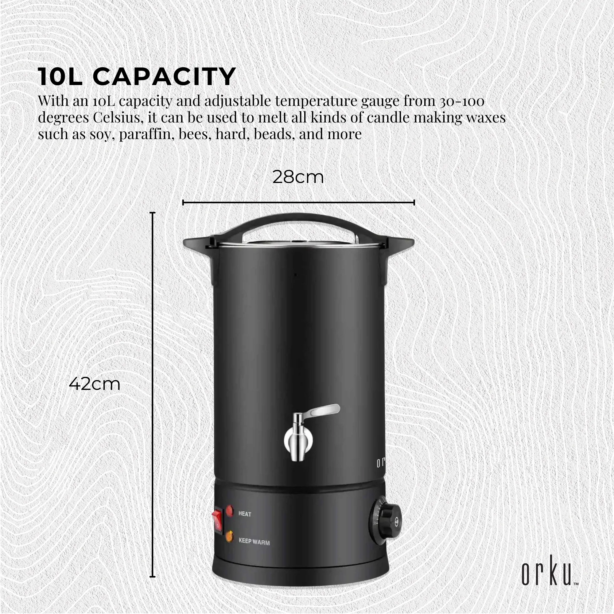 10L Candle Wax Heater Black with Tap & Accessories | Large Candle Wax Melter Pot