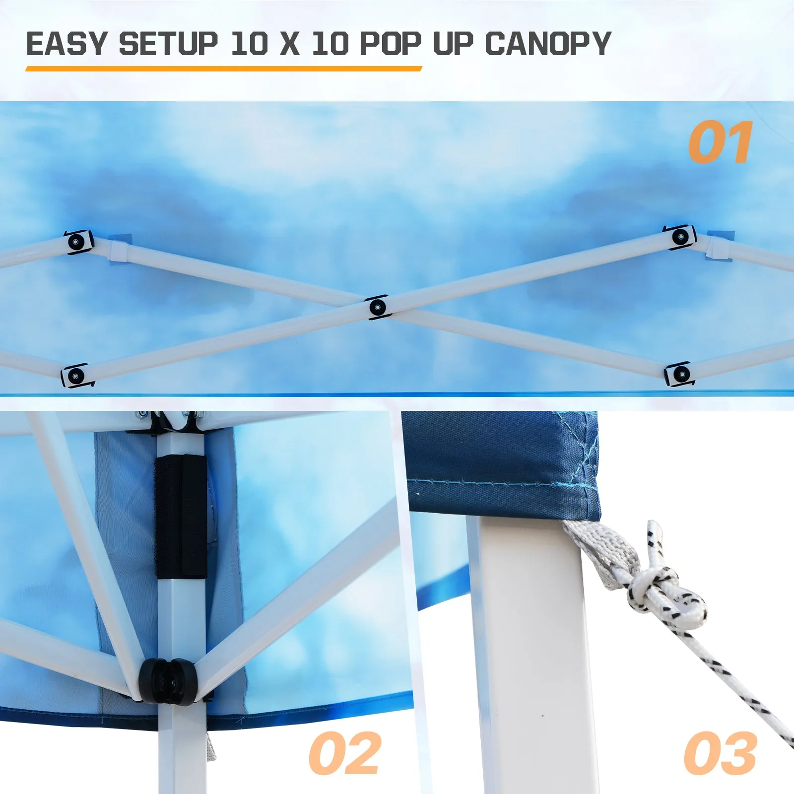 10x10 Slant Leg Pop-up Canopy Tent, 10x10 Base 8x8 Top (Tie Dye Blue)
