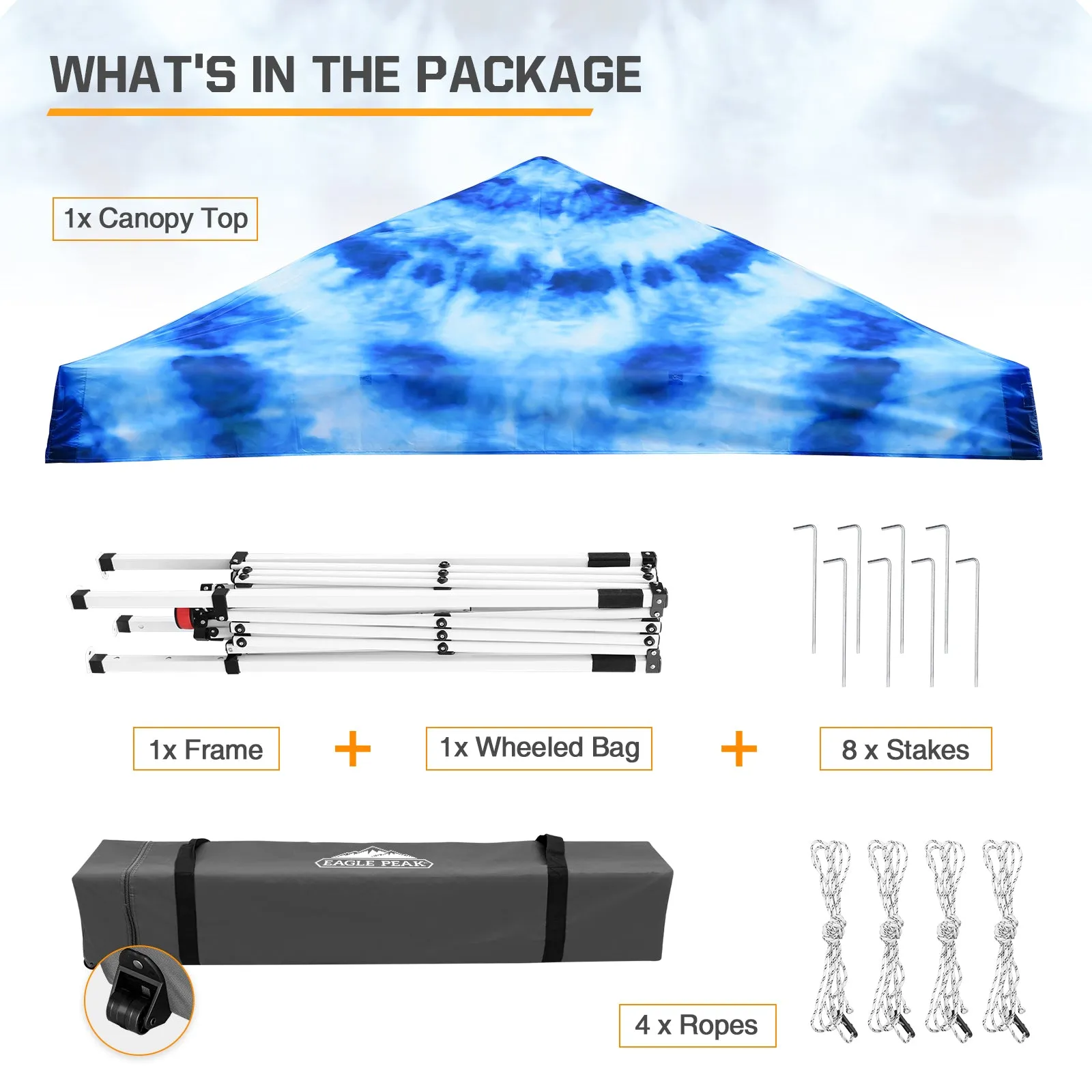 10x10 Slant Leg Pop-up Canopy Tent, 10x10 Base 8x8 Top (Tie Dye Blue)