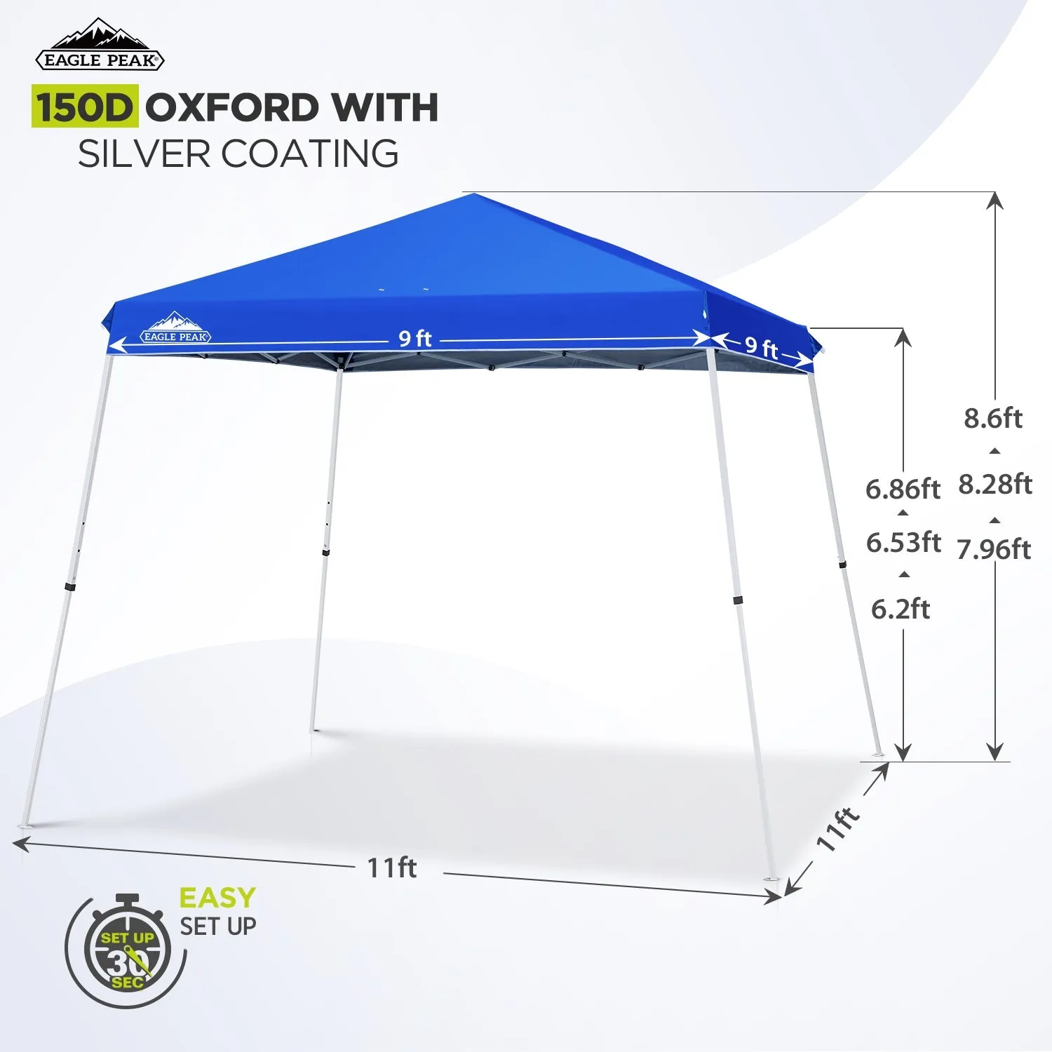 11x11 Slant Leg Pop-up Canopy Tent, 11x11 Base, 9x9 Top