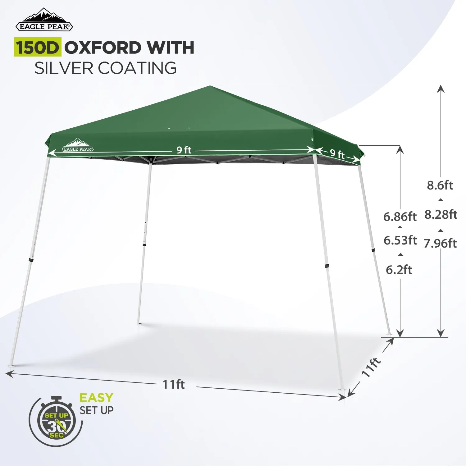 11x11 Slant Leg Pop-up Canopy Tent, 11x11 Base, 9x9 Top