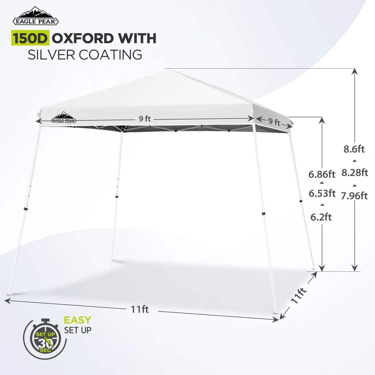 11x11 Slant Leg Pop-up Canopy Tent, 11x11 Base, 9x9 Top