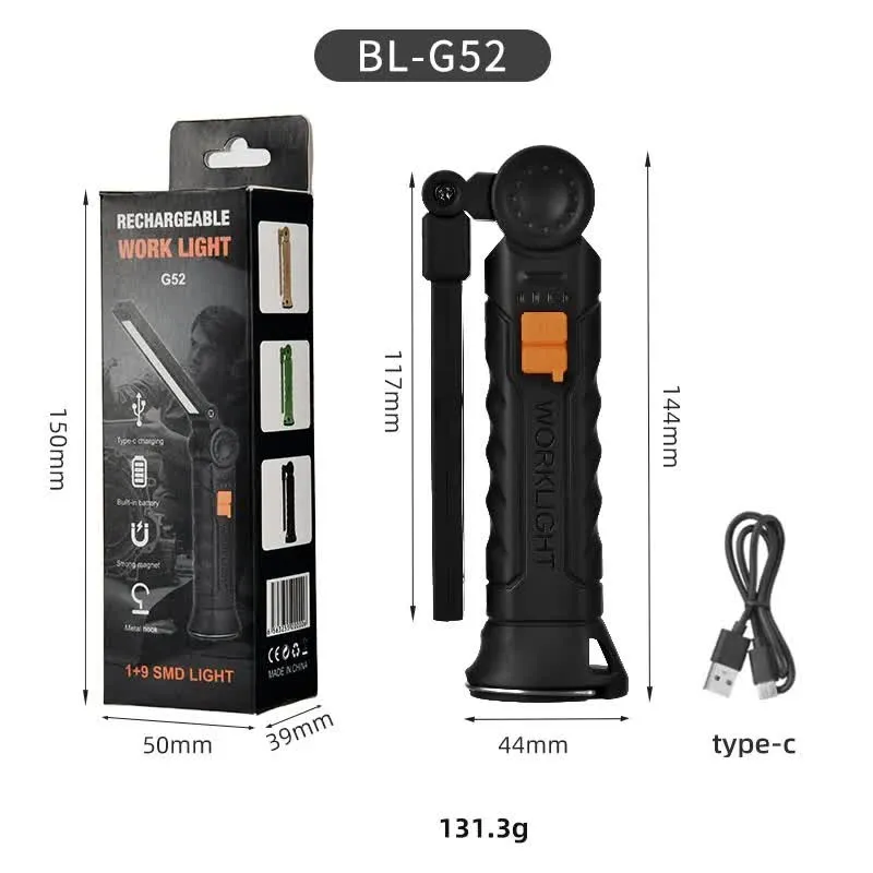2-Pack Black 360° Rotating COB LED Magnetic Work Lights | Rechargeable Flashlights for Auto Repair & Emergencies