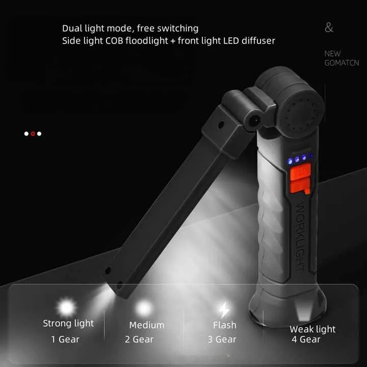 2-Pack Black 360° Rotating COB LED Magnetic Work Lights | Rechargeable Flashlights for Auto Repair & Emergencies