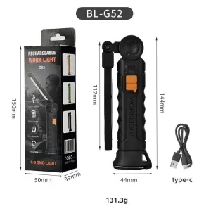 2-Pack Black 360° Rotating COB LED Magnetic Work Lights | Rechargeable Flashlights for Auto Repair & Emergencies