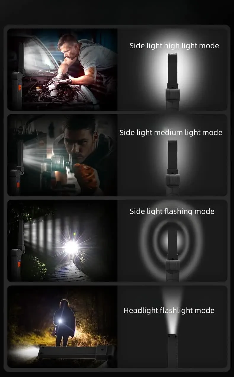 2-Pack Black 360° Rotating COB LED Magnetic Work Lights | Rechargeable Flashlights for Auto Repair & Emergencies