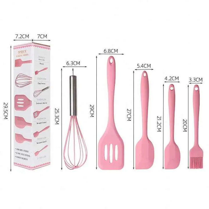 5-Piece Heat-Resistant Silicone Kitchen Utensil Set for Cooking and Kitchen High Demandطقم ملحقات منزلية ومطبخ من 5 قطع من السيليكون المقاوم للحرارة لأواني الطبخ والمطبخ مرتفع الطلب
