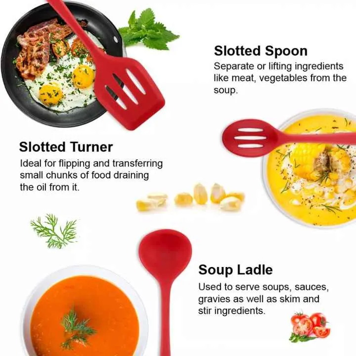 5-Piece Heat-Resistant Silicone Kitchen Utensil Set for Cooking and Kitchen High Demandطقم ملحقات منزلية ومطبخ من 5 قطع من السيليكون المقاوم للحرارة لأواني الطبخ والمطبخ مرتفع الطلب