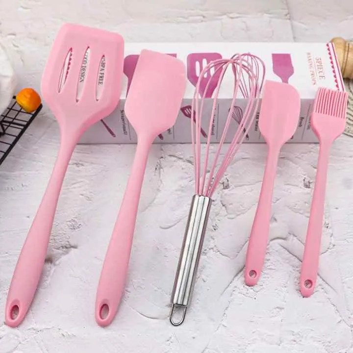 5-Piece Heat-Resistant Silicone Kitchen Utensil Set for Cooking and Kitchen High Demandطقم ملحقات منزلية ومطبخ من 5 قطع من السيليكون المقاوم للحرارة لأواني الطبخ والمطبخ مرتفع الطلب