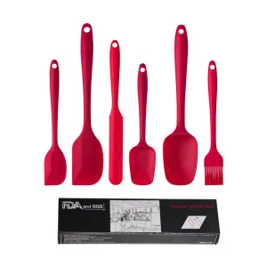 6-Piece Silicone Kitchen Utensil Set | Heat-Resistant Baking Tools with Spatulas, Spoon, and Brush (Red) (2 Set/12PCS)