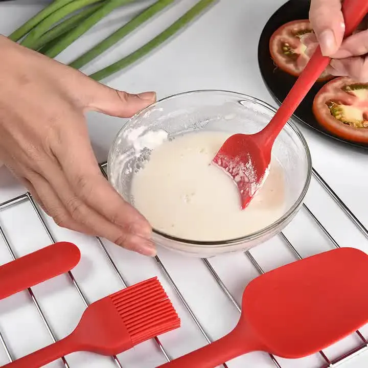 6-Piece Silicone Kitchen Utensil Set | Heat-Resistant Baking Tools with Spatulas, Spoon, and Brush (Red) (2 Set/12PCS)