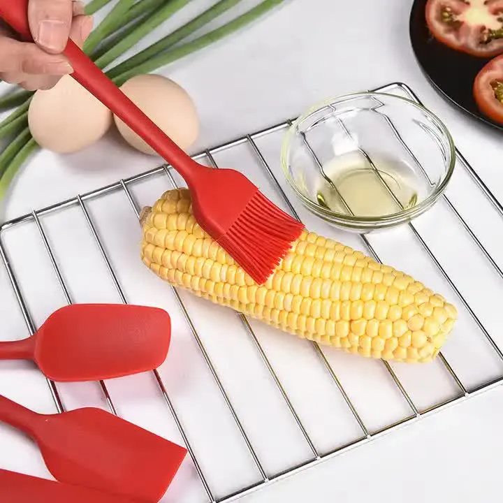 6-Piece Silicone Kitchen Utensil Set | Heat-Resistant Baking Tools with Spatulas, Spoon, and Brush (Red) (2 Set/12PCS)