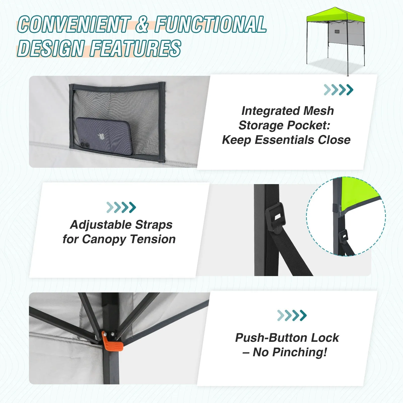 6x4 ft Instant Pop Up Canopy with Adjustable Sun Wall