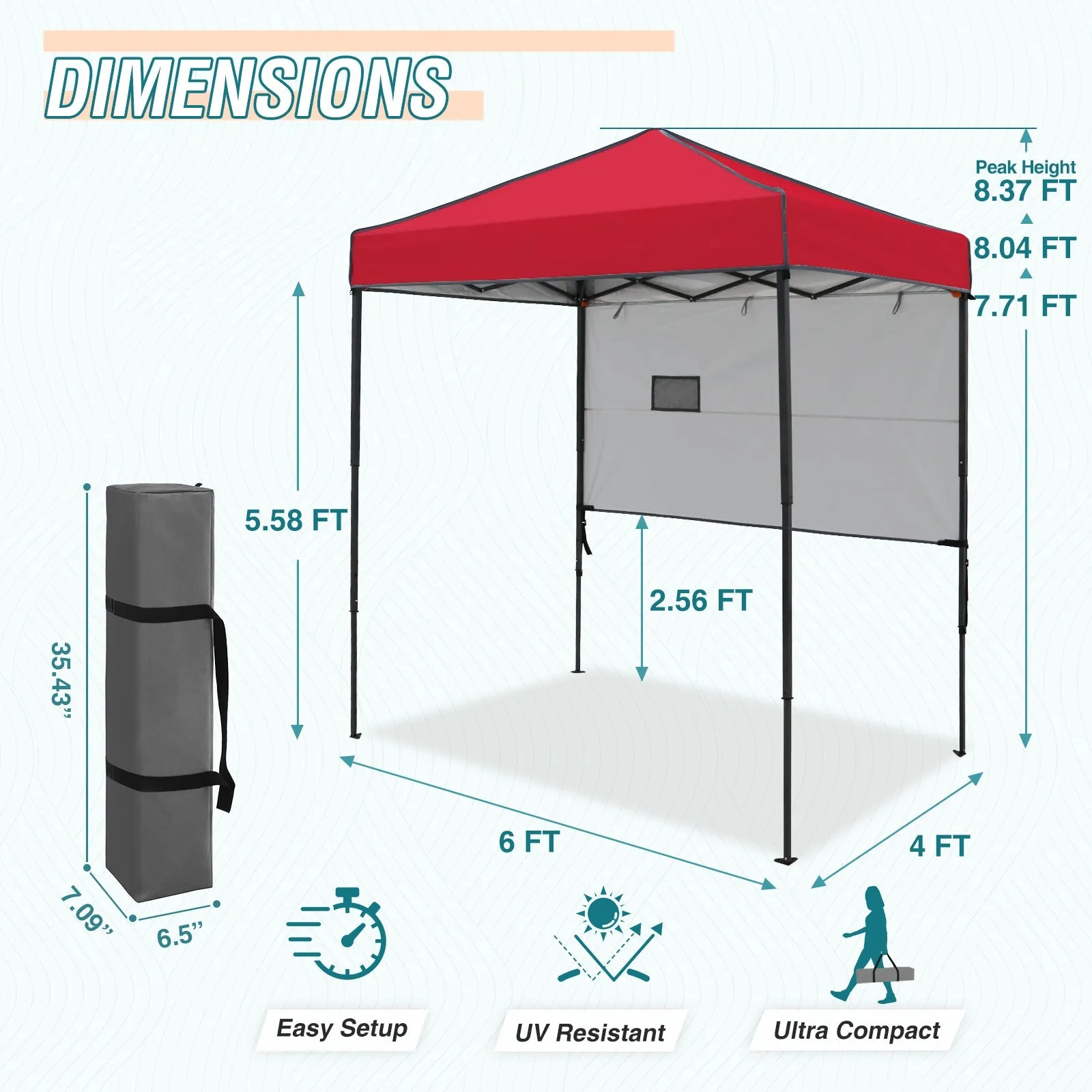 6x4 ft Instant Pop Up Canopy with Adjustable Sun Wall