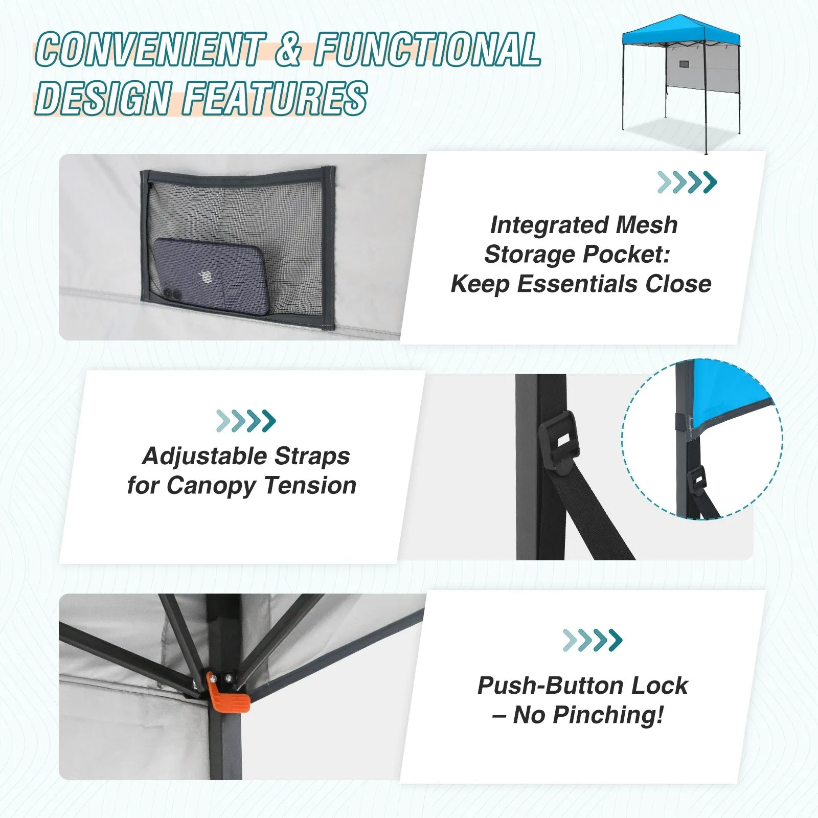 6x4 ft Instant Pop Up Canopy with Adjustable Sun Wall