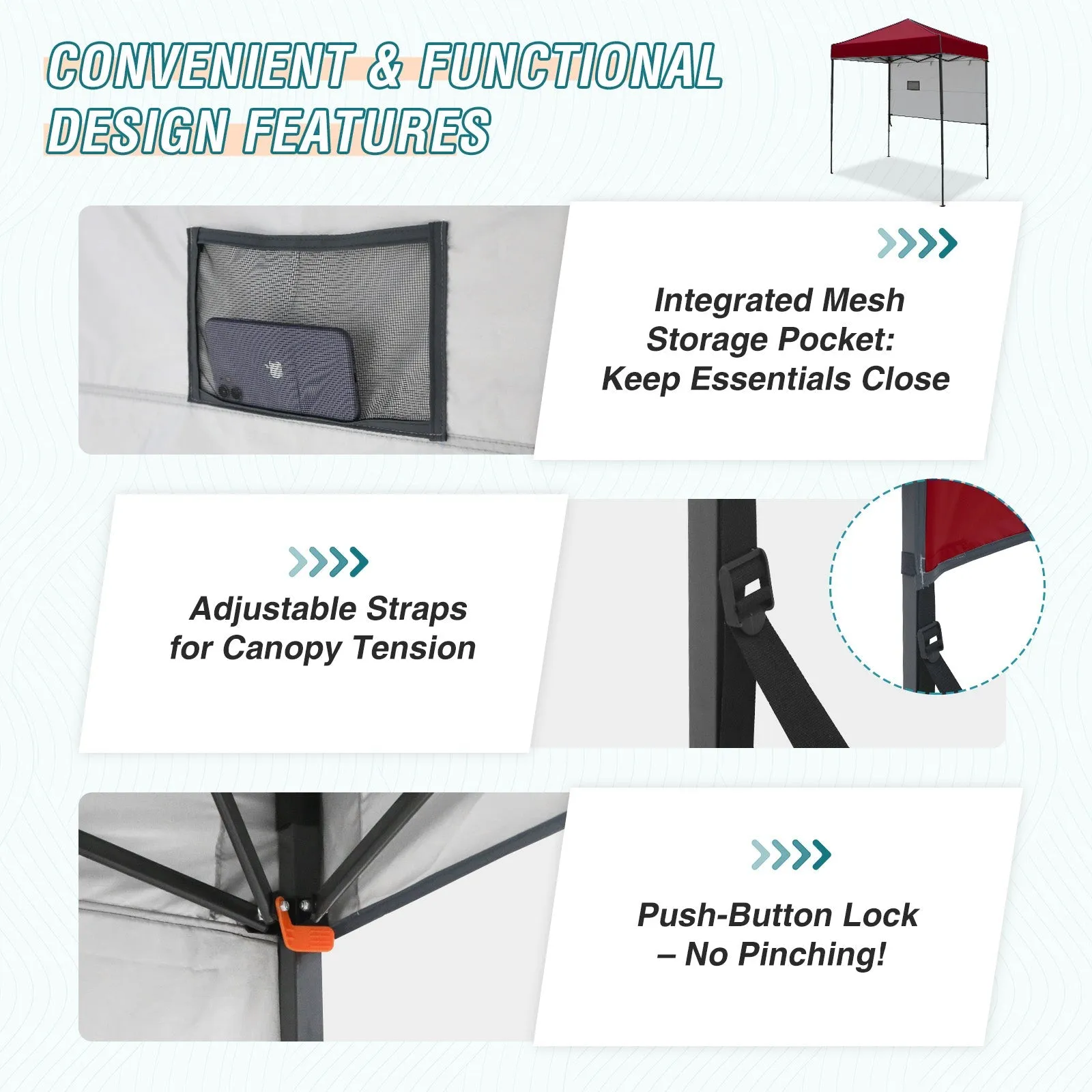 6x4 ft Instant Pop Up Canopy with Adjustable Sun Wall