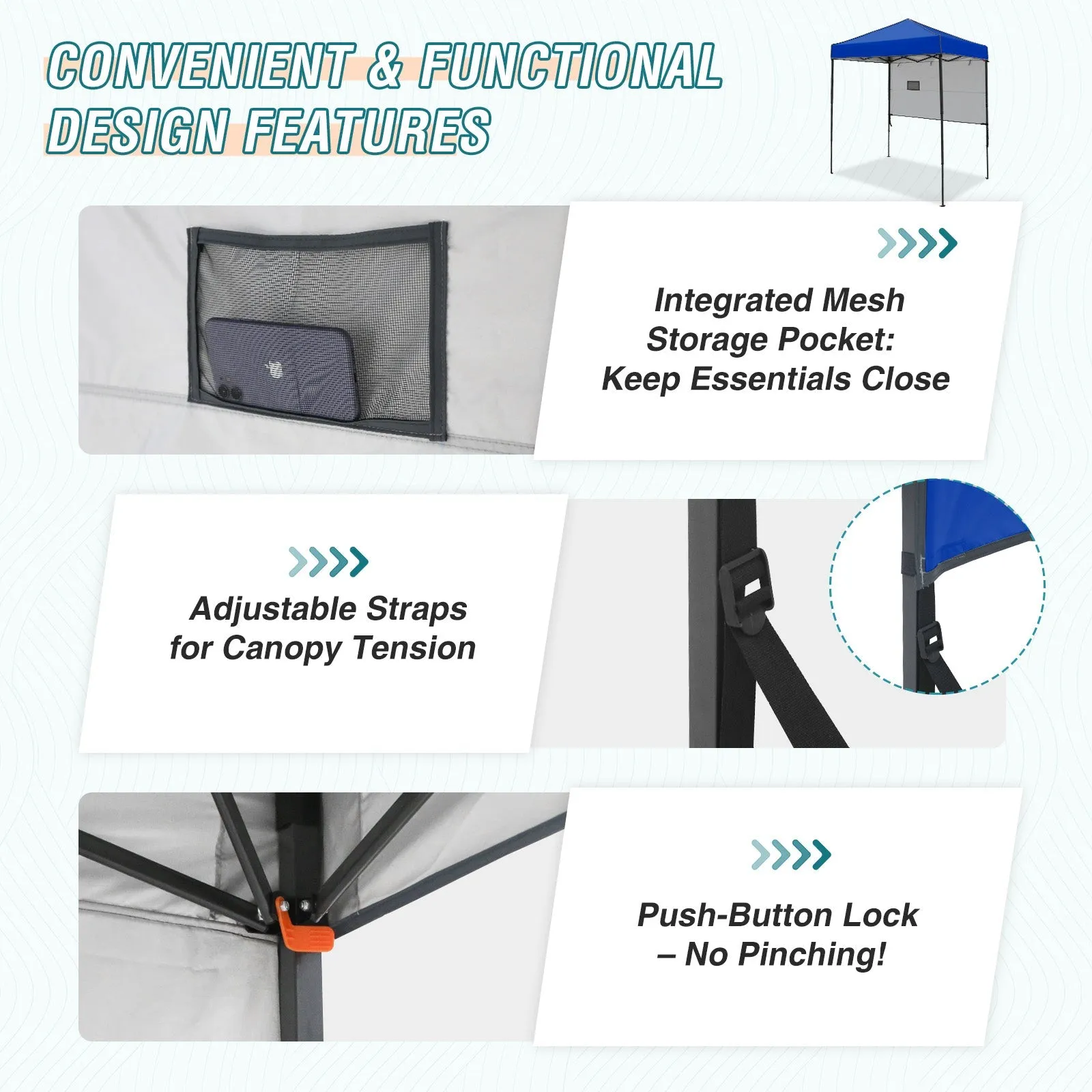 6x4 ft Instant Pop Up Canopy with Adjustable Sun Wall