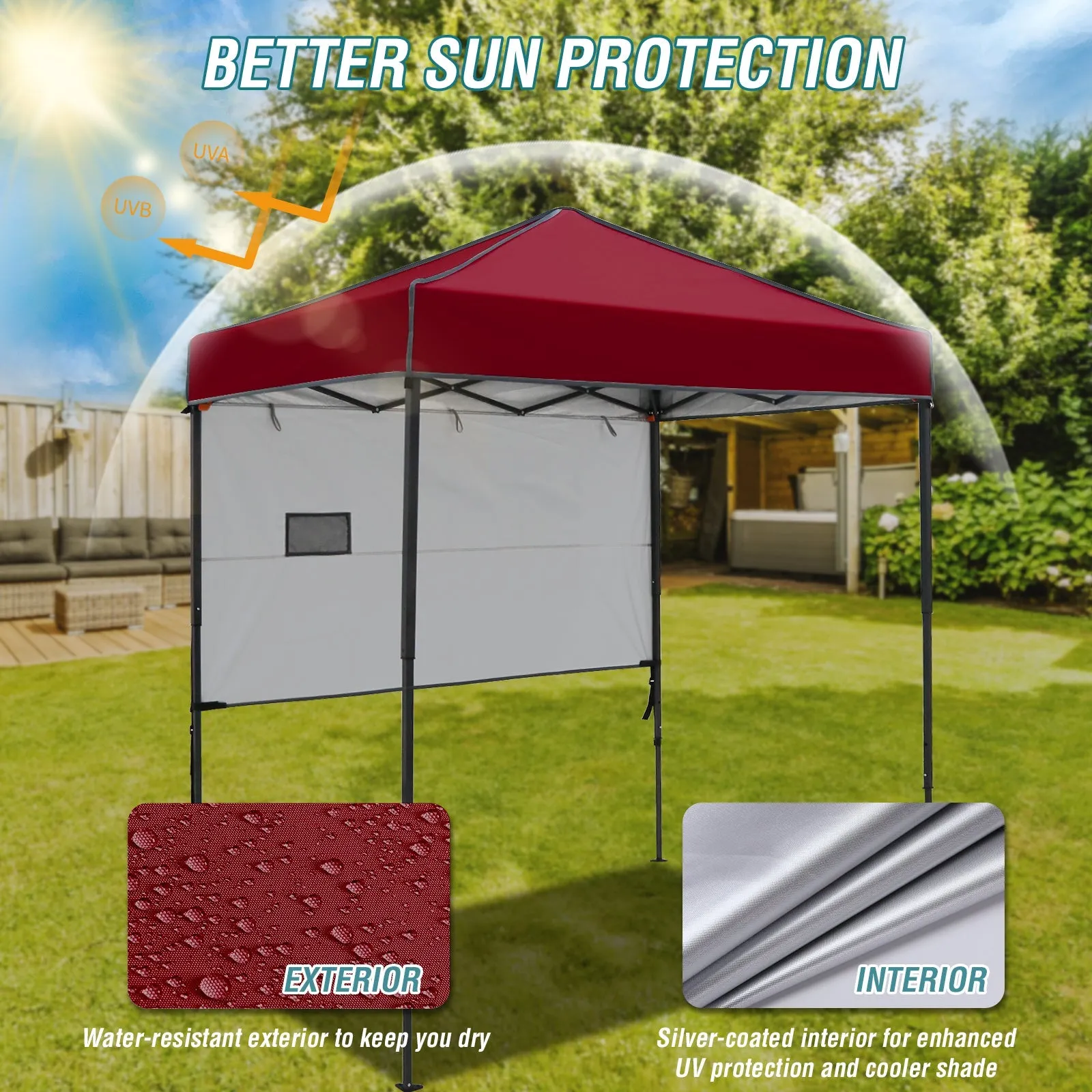 6x4 ft Instant Pop Up Canopy with Adjustable Sun Wall