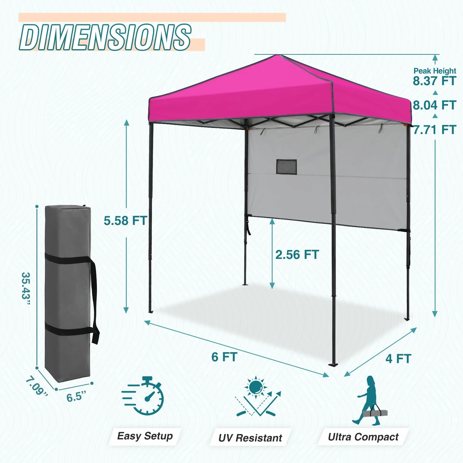 6x4 ft Instant Pop Up Canopy with Adjustable Sun Wall