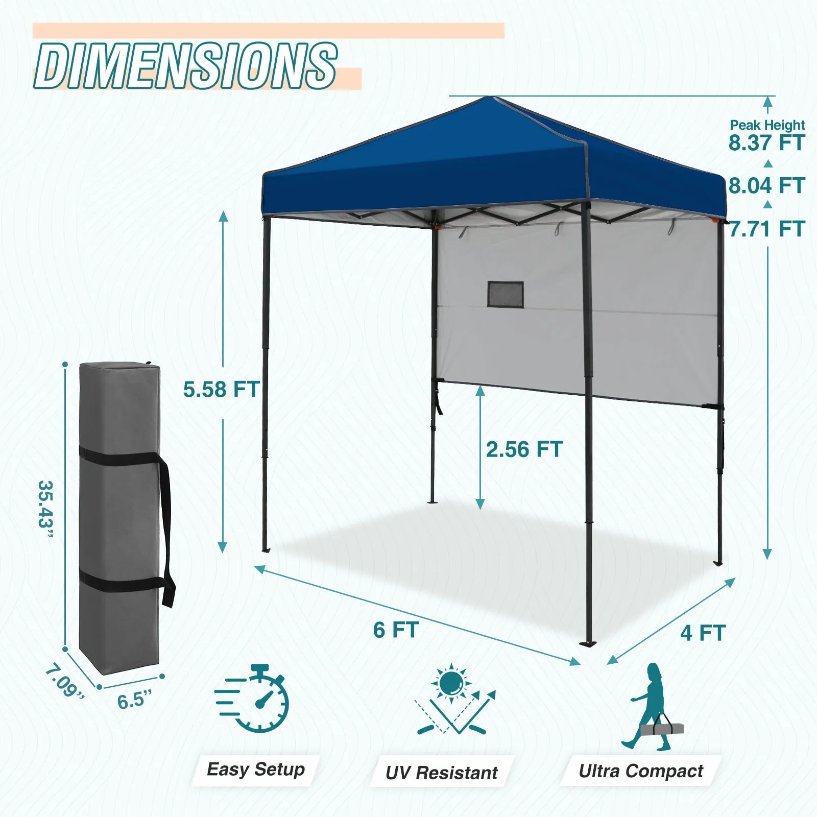 6x4 ft Instant Pop Up Canopy with Adjustable Sun Wall