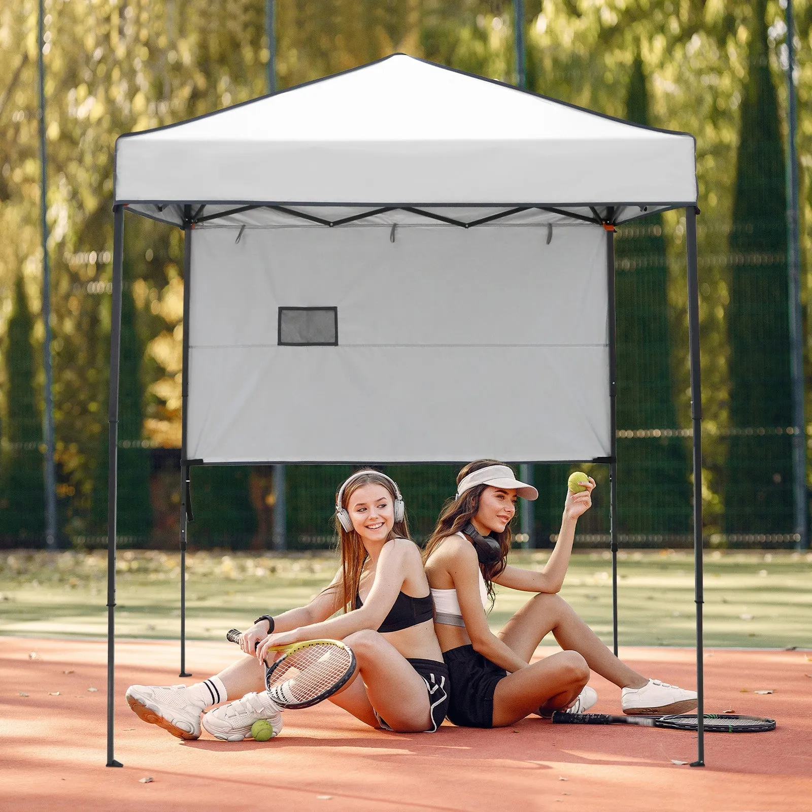 6x4 ft Instant Pop Up Canopy with Adjustable Sun Wall