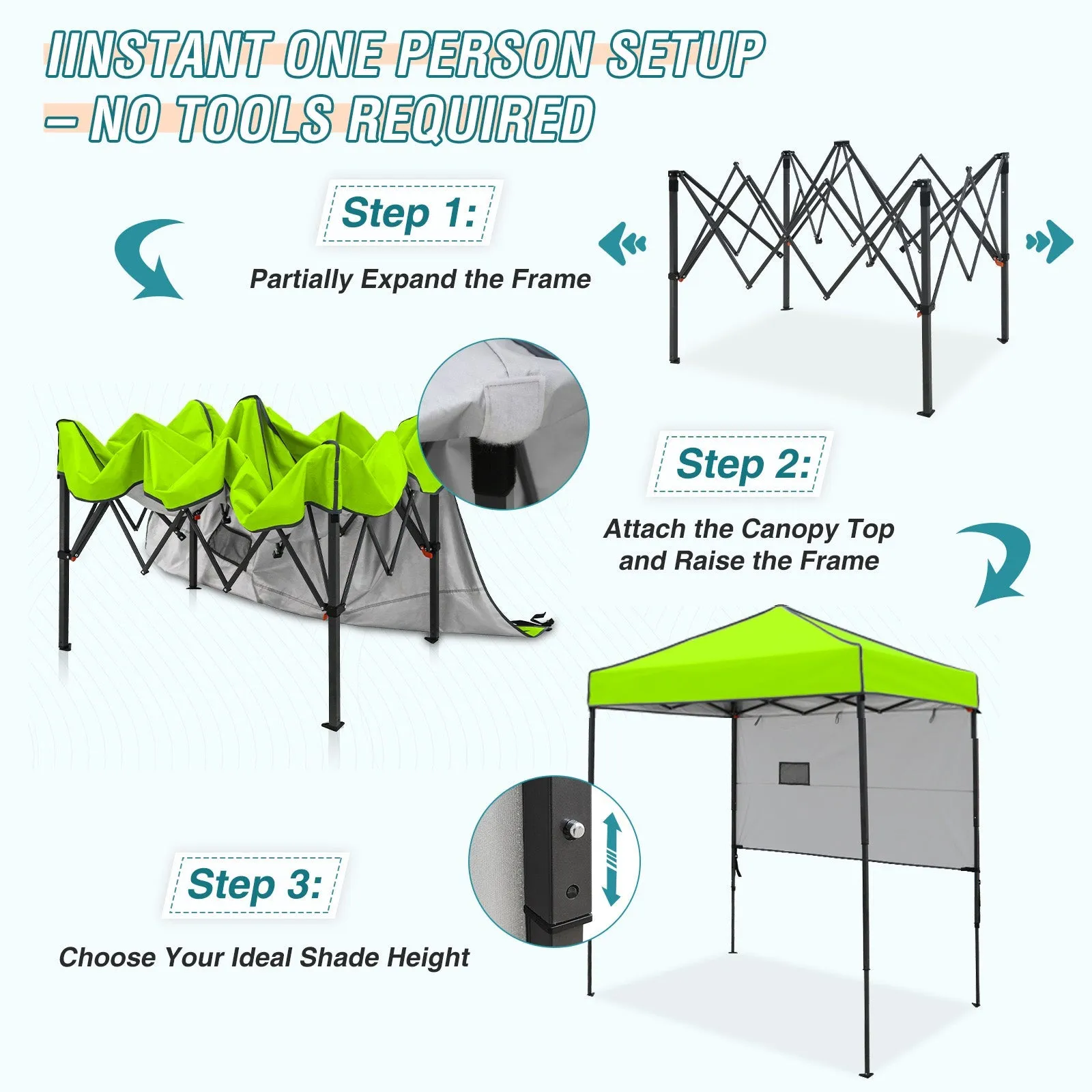 6x4 ft Instant Pop Up Canopy with Adjustable Sun Wall