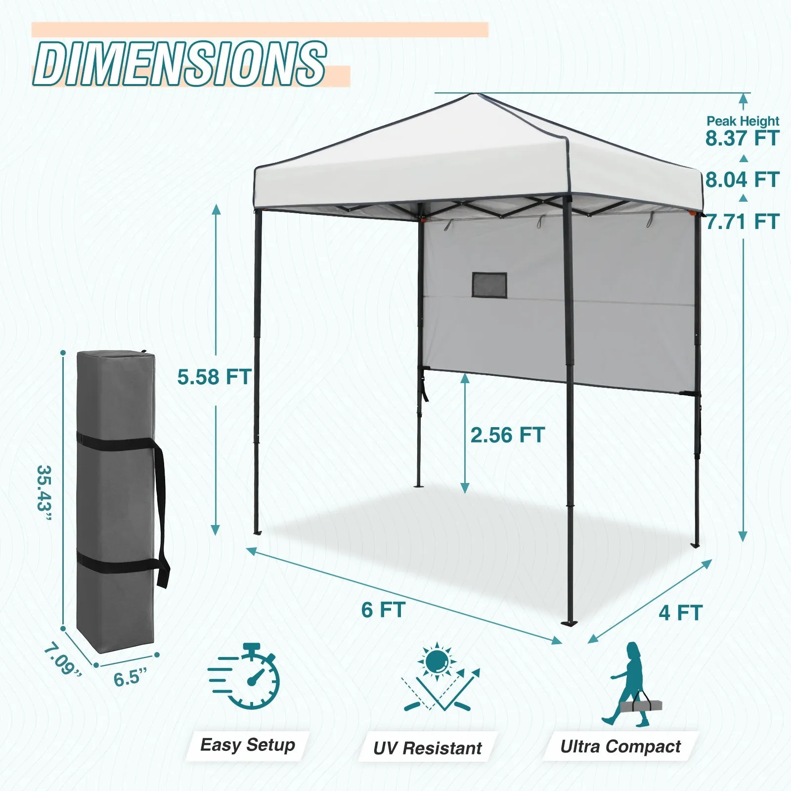 6x4 ft Instant Pop Up Canopy with Adjustable Sun Wall