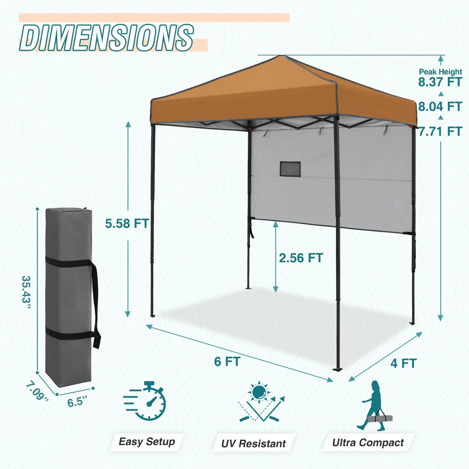 6x4 ft Instant Pop Up Canopy with Adjustable Sun Wall