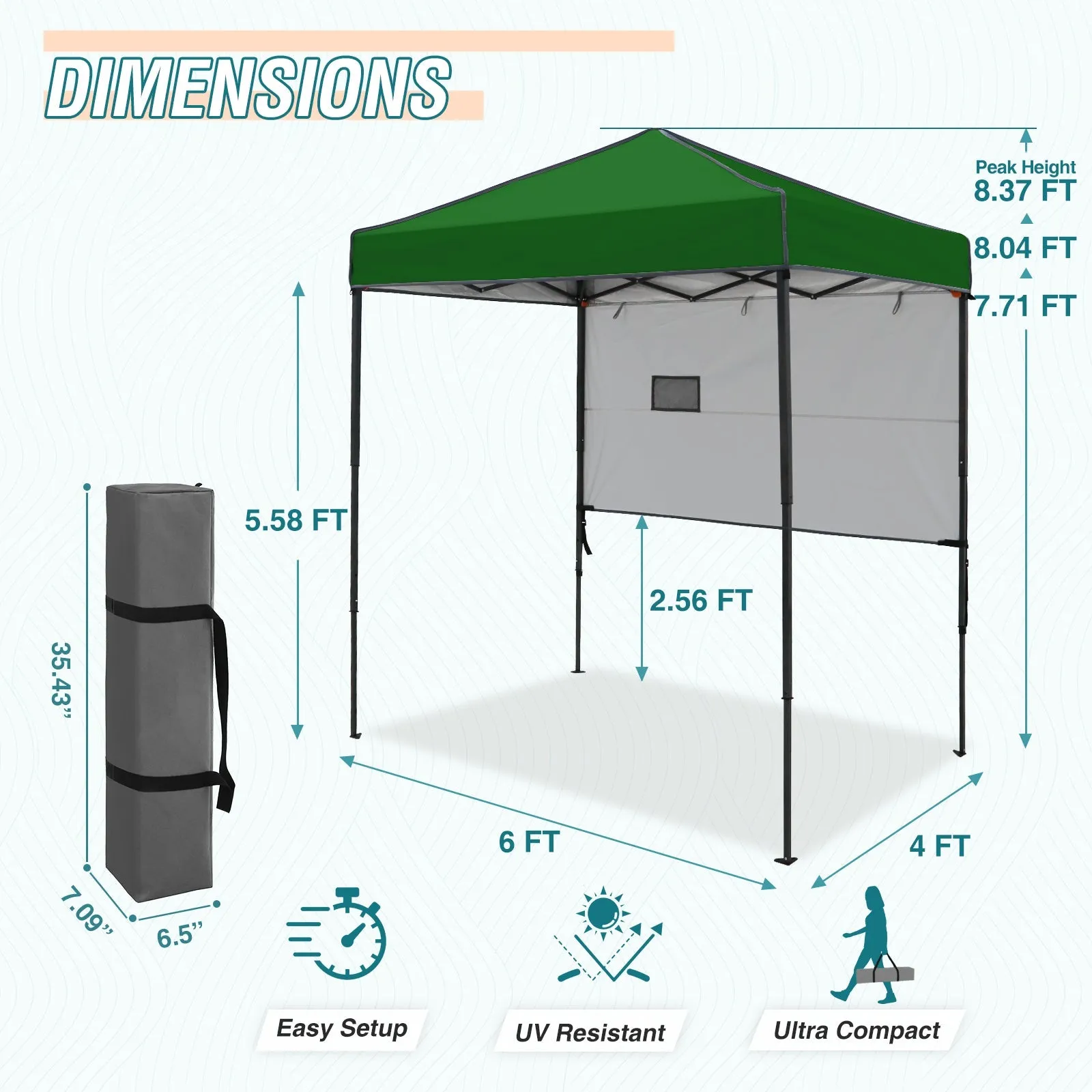 6x4 ft Instant Pop Up Canopy with Adjustable Sun Wall