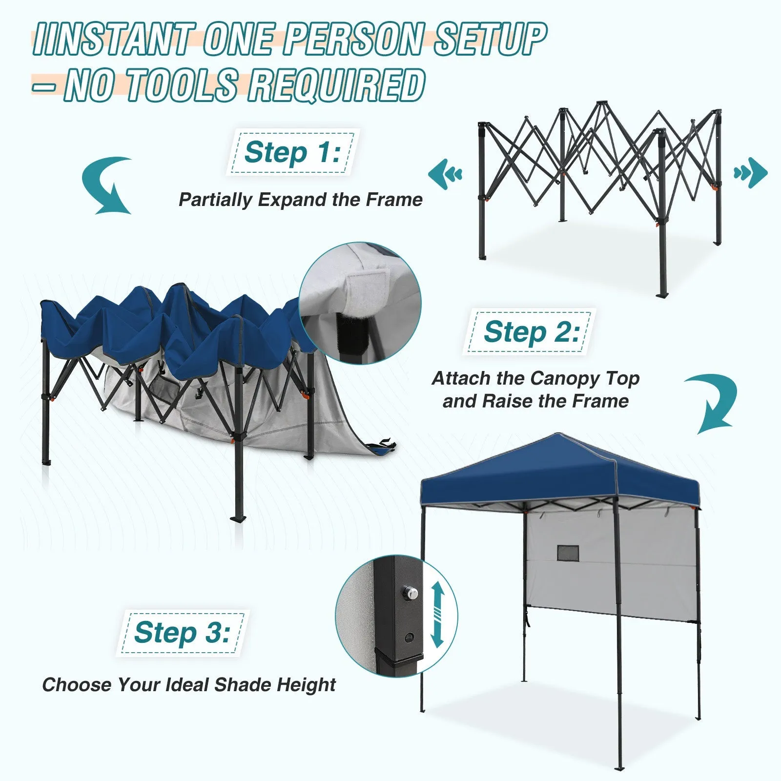 6x4 ft Instant Pop Up Canopy with Adjustable Sun Wall
