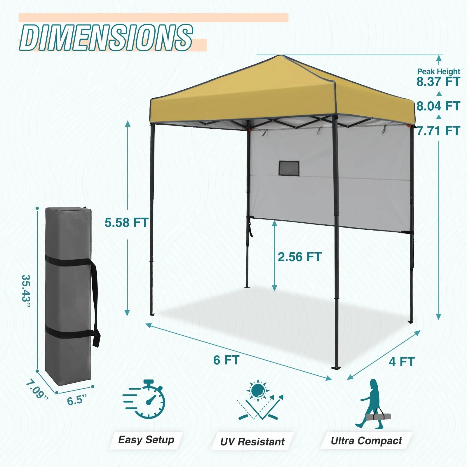 6x4 ft Instant Pop Up Canopy with Adjustable Sun Wall