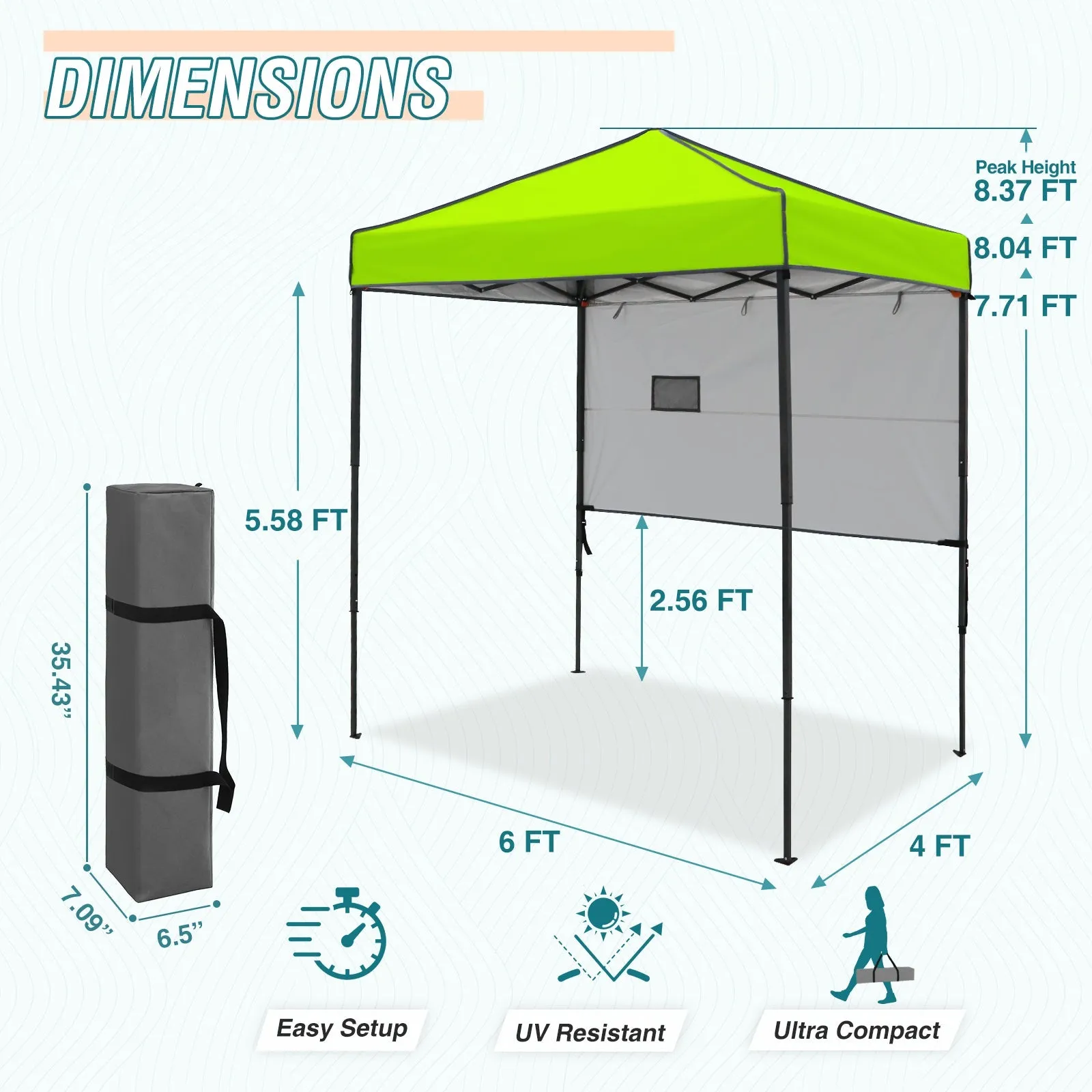6x4 ft Instant Pop Up Canopy with Adjustable Sun Wall