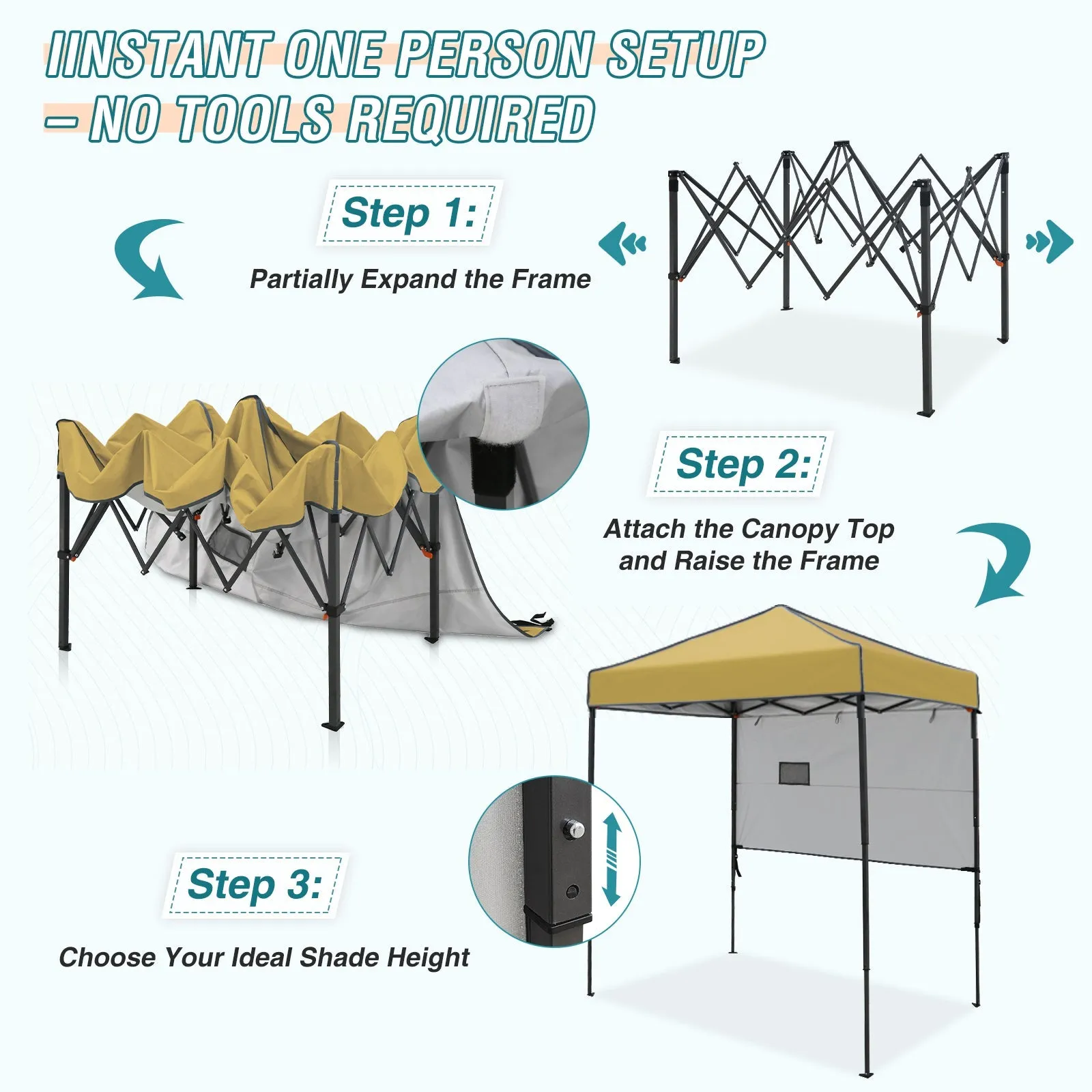 6x4 ft Instant Pop Up Canopy with Adjustable Sun Wall
