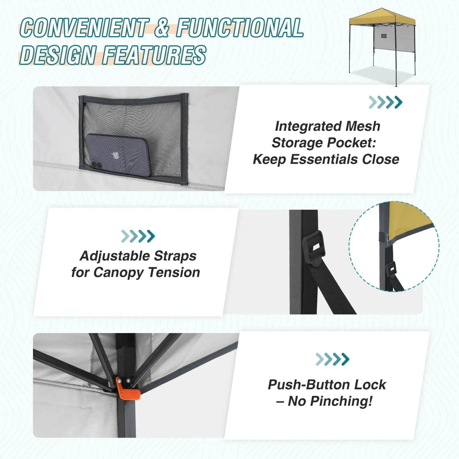 6x4 ft Instant Pop Up Canopy with Adjustable Sun Wall