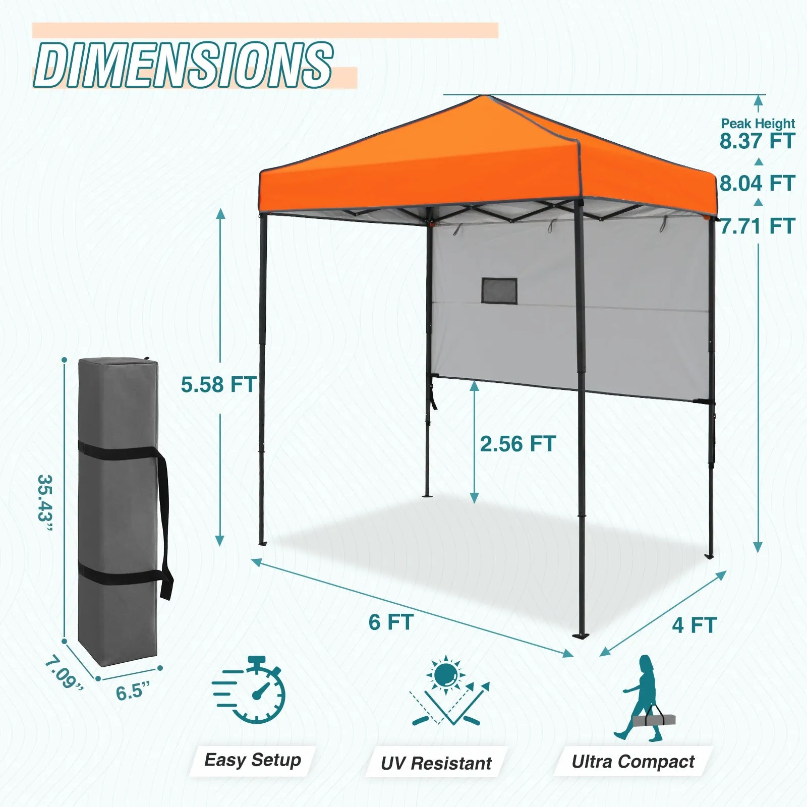 6x4 ft Instant Pop Up Canopy with Adjustable Sun Wall