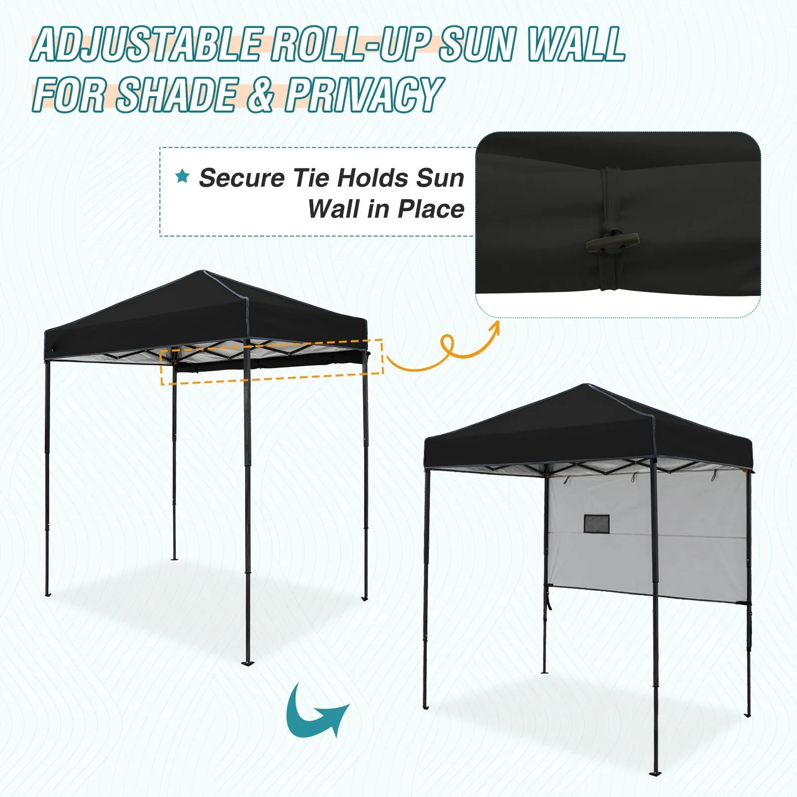 6x4 ft Instant Pop Up Canopy with Adjustable Sun Wall