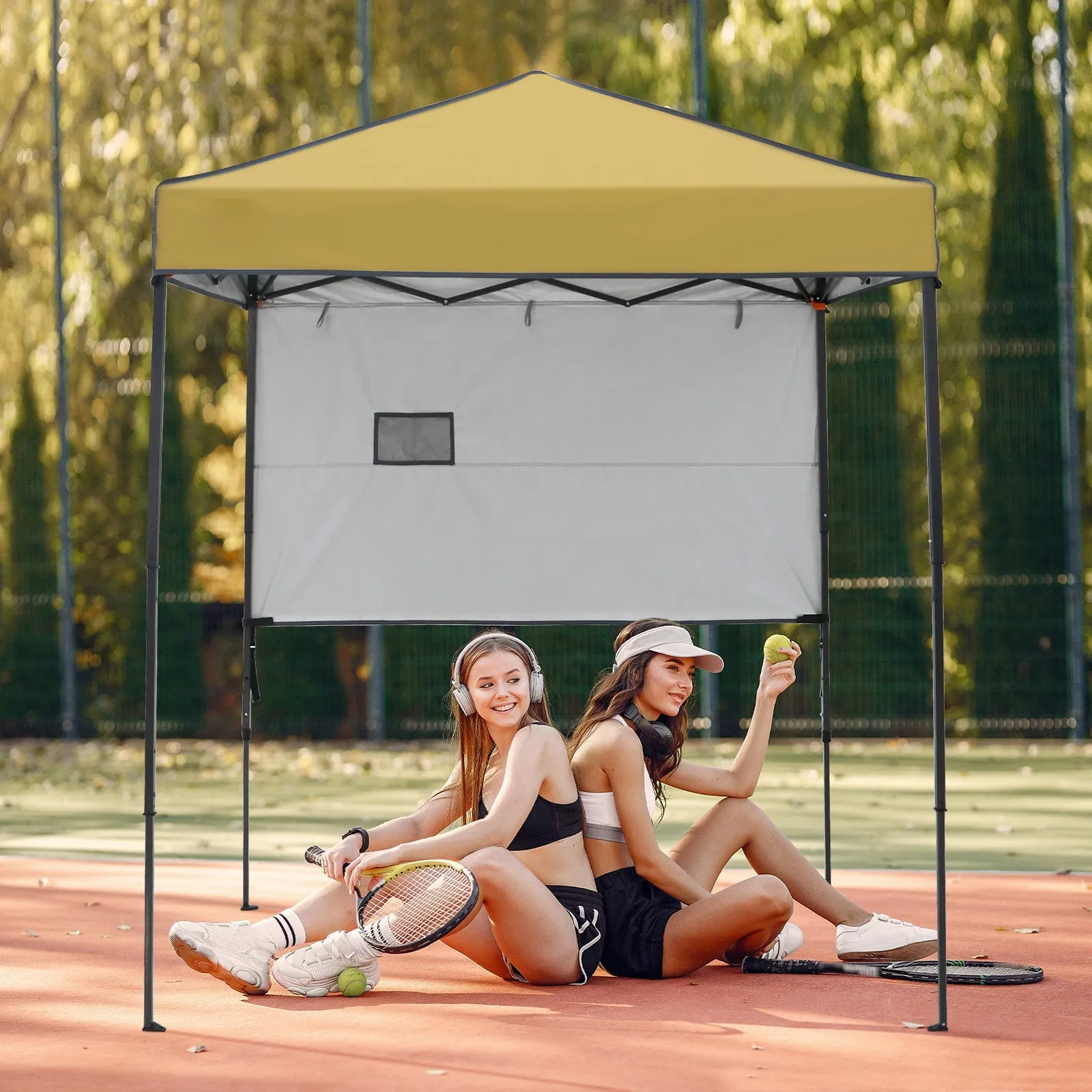 6x4 ft Instant Pop Up Canopy with Adjustable Sun Wall