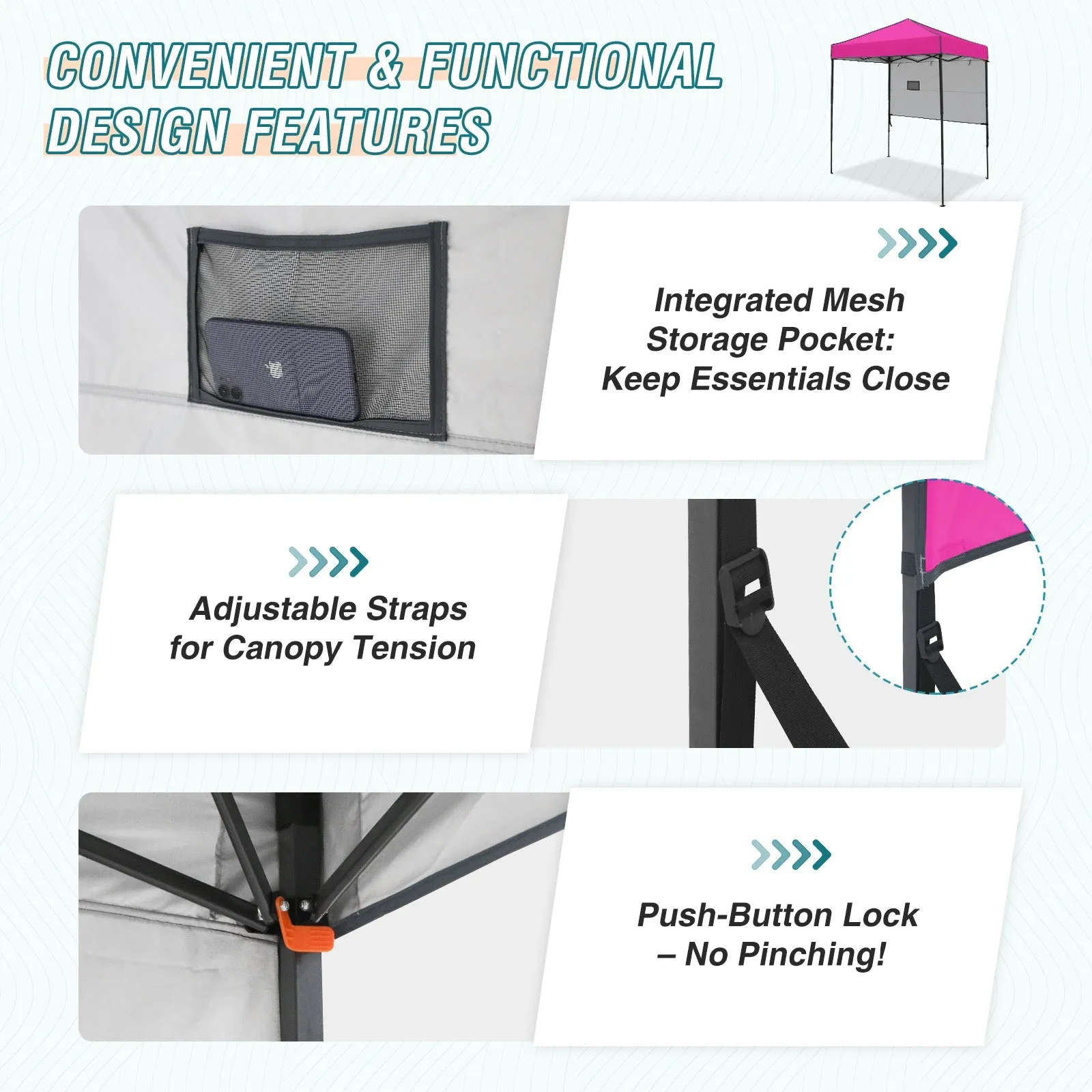 6x4 ft Instant Pop Up Canopy with Adjustable Sun Wall