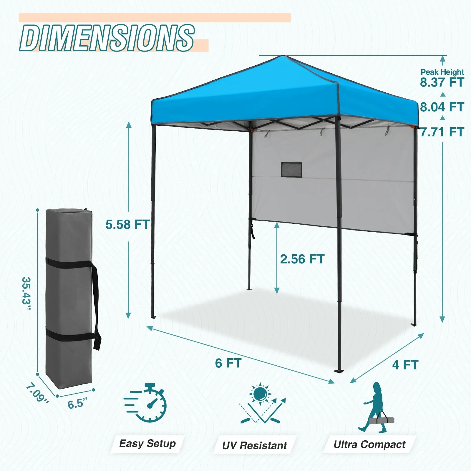 6x4 ft Instant Pop Up Canopy with Adjustable Sun Wall