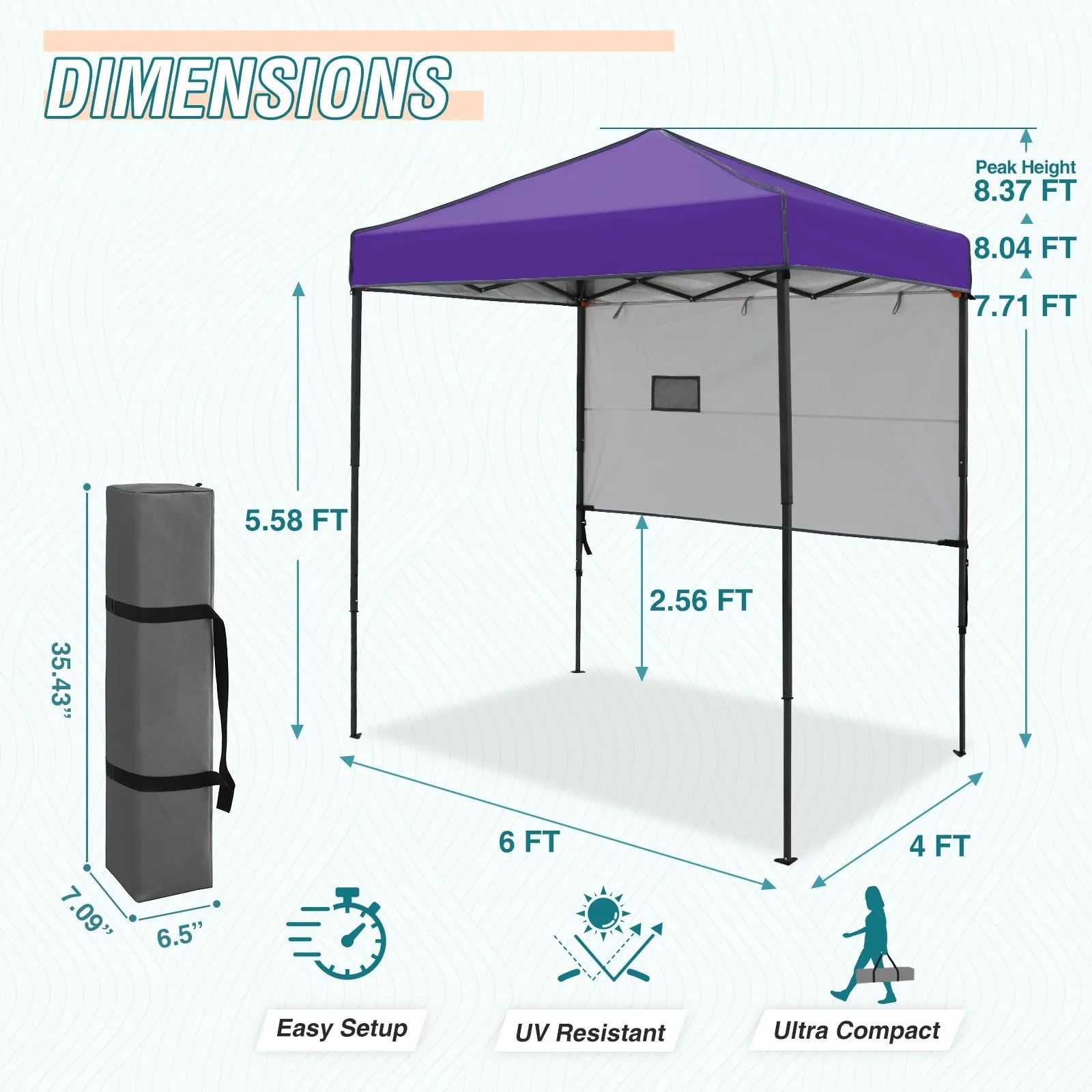 6x4 ft Instant Pop Up Canopy with Adjustable Sun Wall