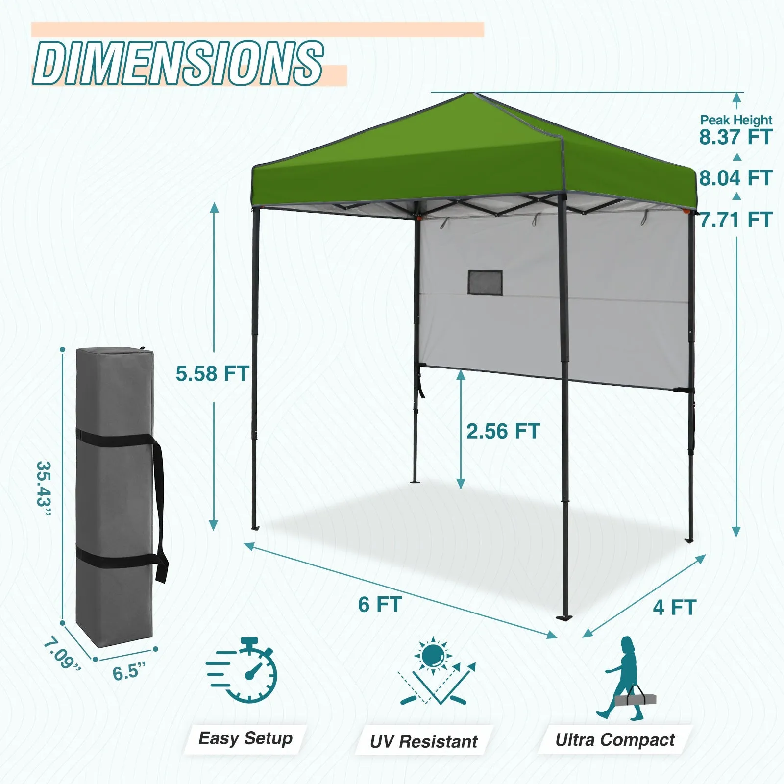 6x4 ft Instant Pop Up Canopy with Adjustable Sun Wall