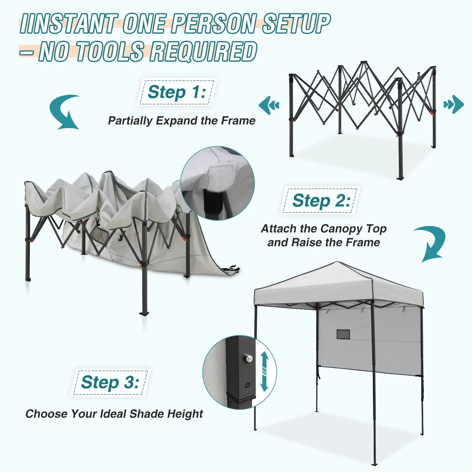 6x4 ft Instant Pop Up Canopy with Adjustable Sun Wall