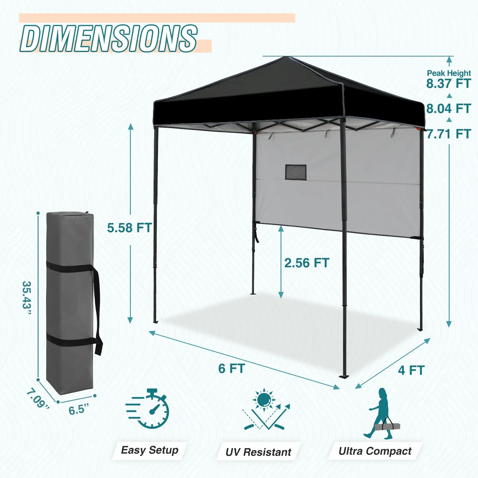 6x4 ft Instant Pop Up Canopy with Adjustable Sun Wall
