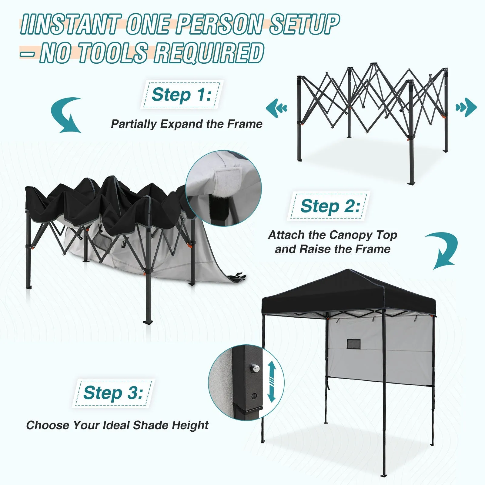 6x4 ft Instant Pop Up Canopy with Adjustable Sun Wall