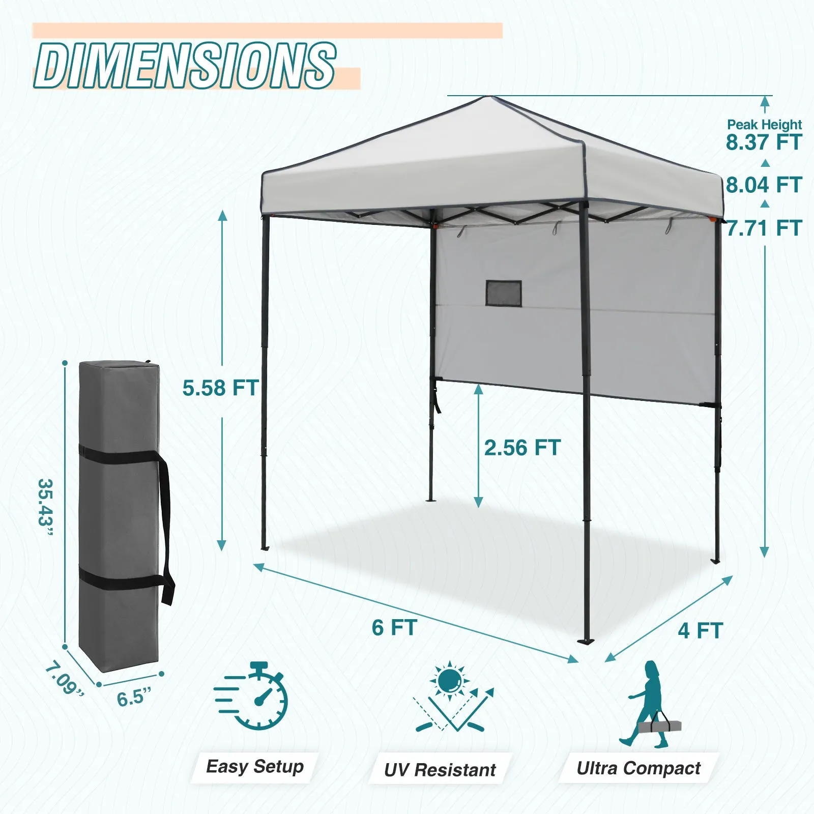 6x4 ft Instant Pop Up Canopy with Adjustable Sun Wall