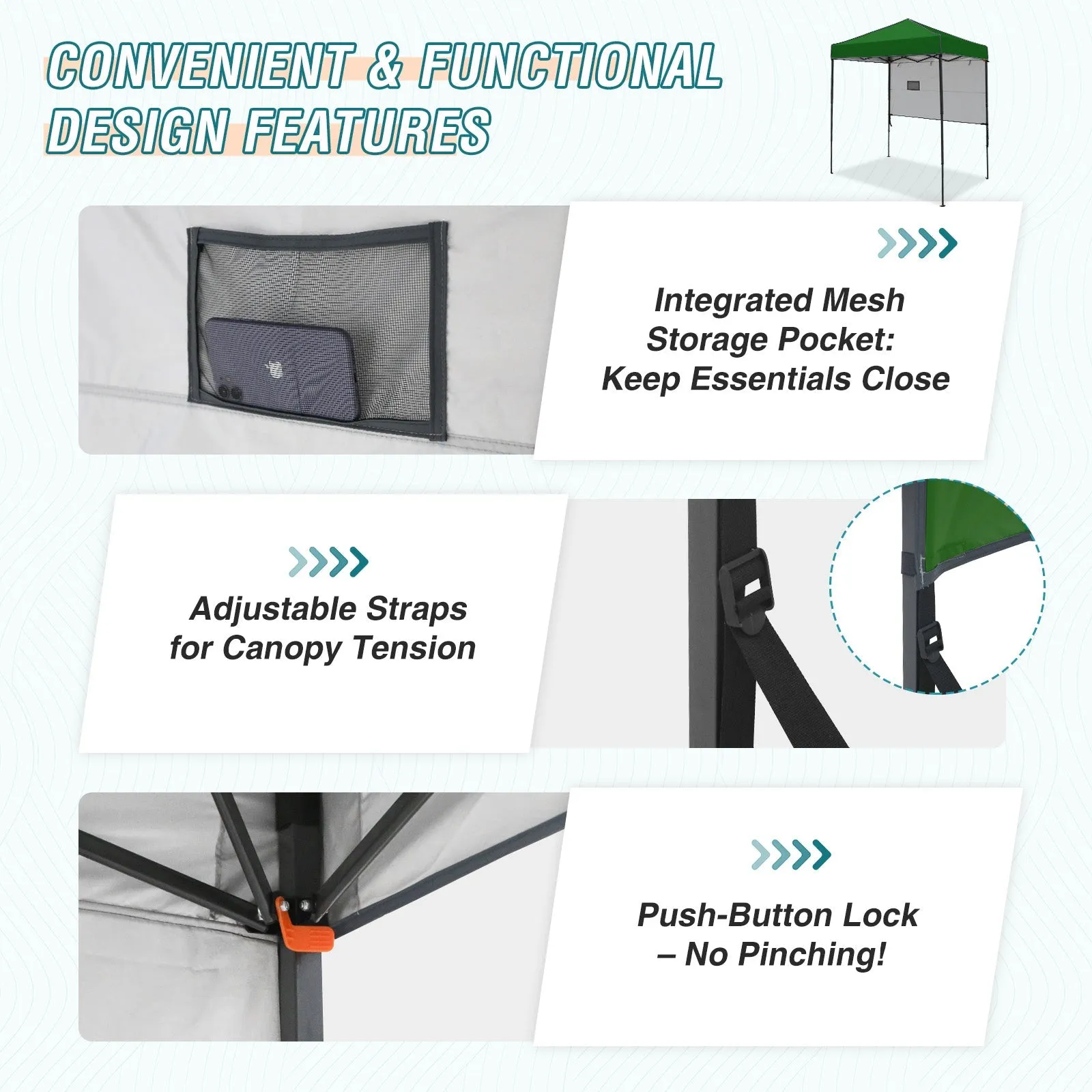6x4 ft Instant Pop Up Canopy with Adjustable Sun Wall