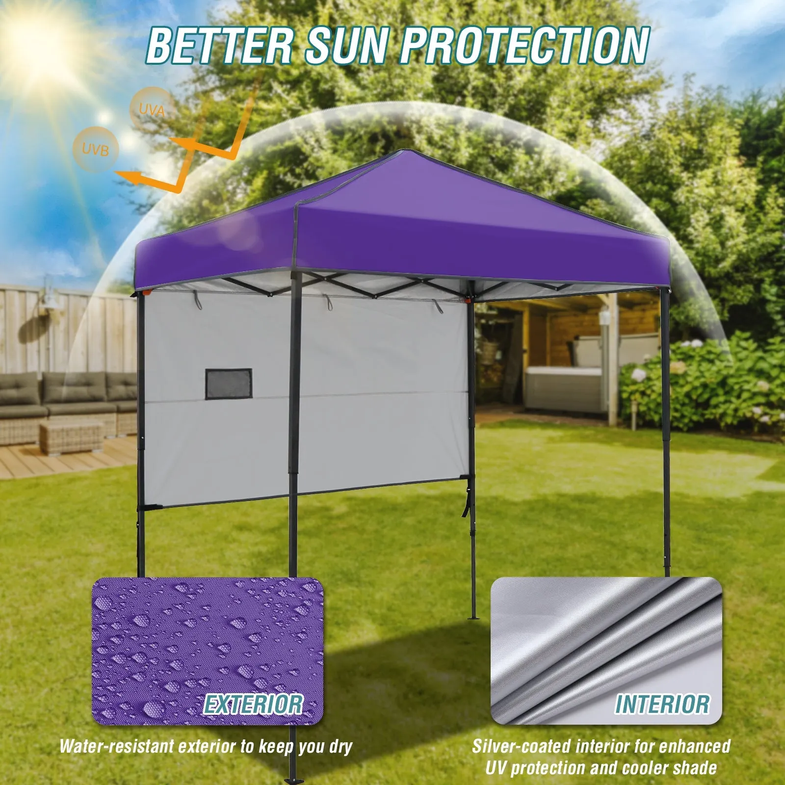 6x4 ft Instant Pop Up Canopy with Adjustable Sun Wall