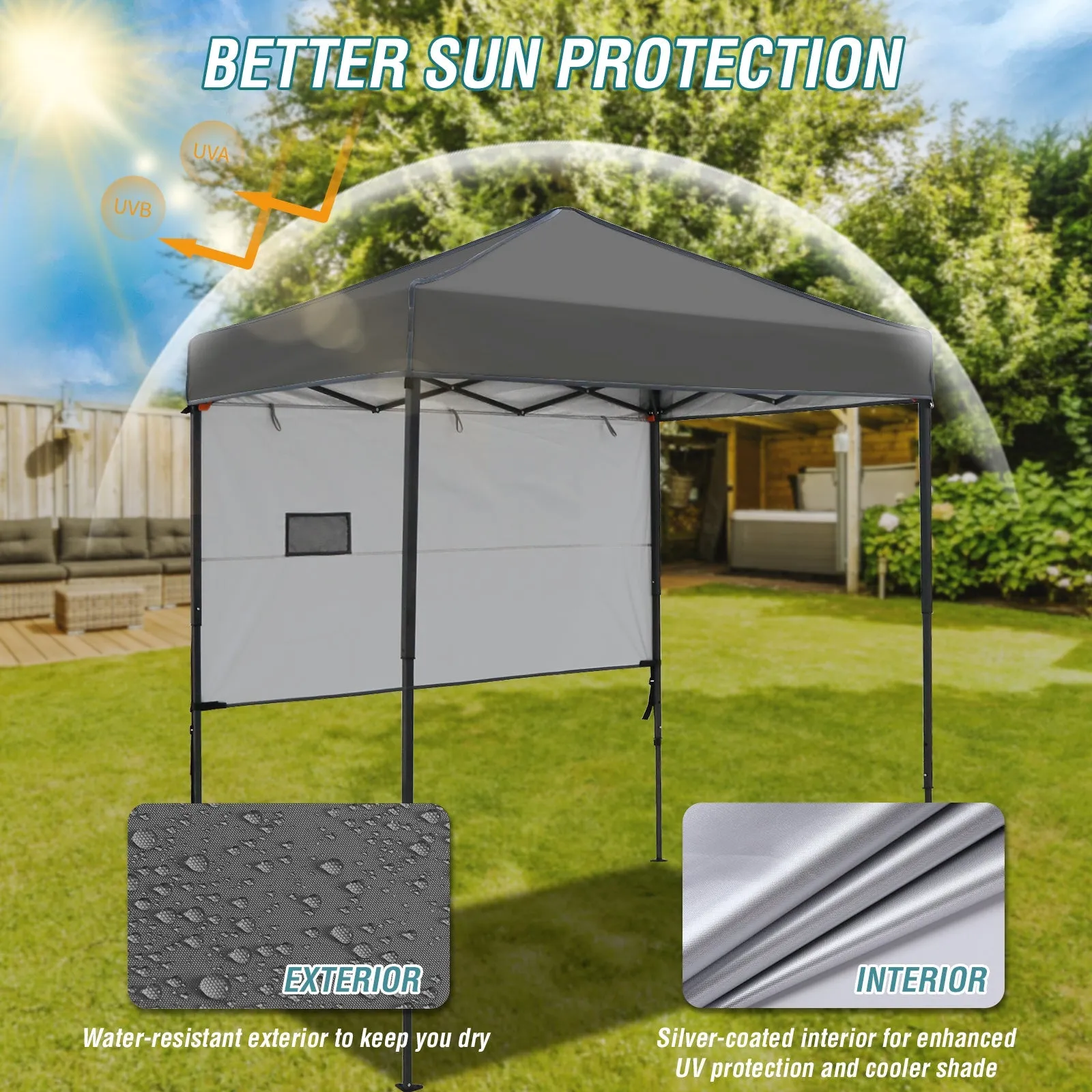 6x4 ft Instant Pop Up Canopy with Adjustable Sun Wall