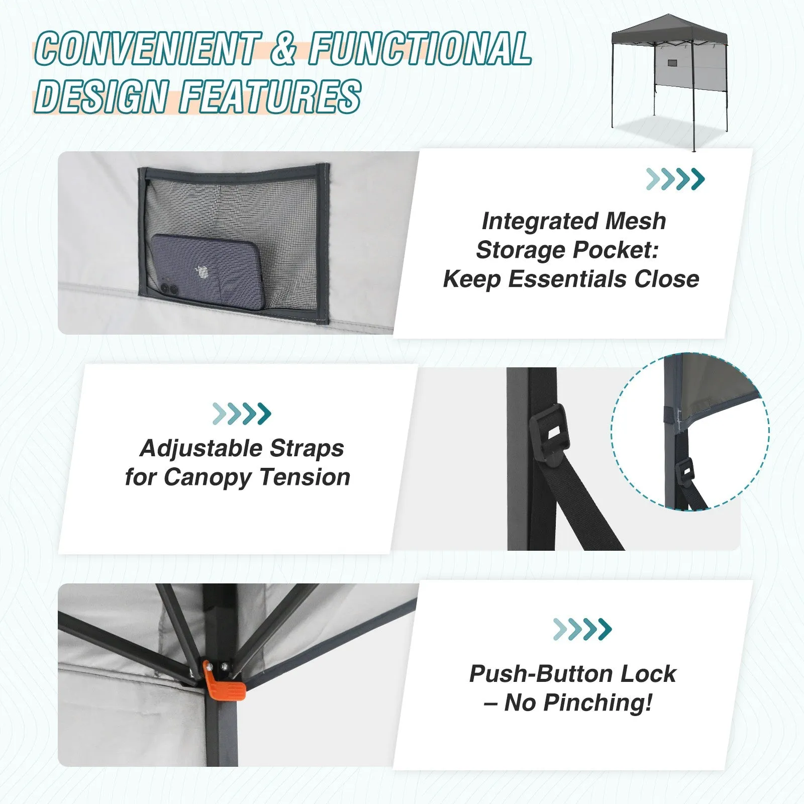 6x4 ft Instant Pop Up Canopy with Adjustable Sun Wall