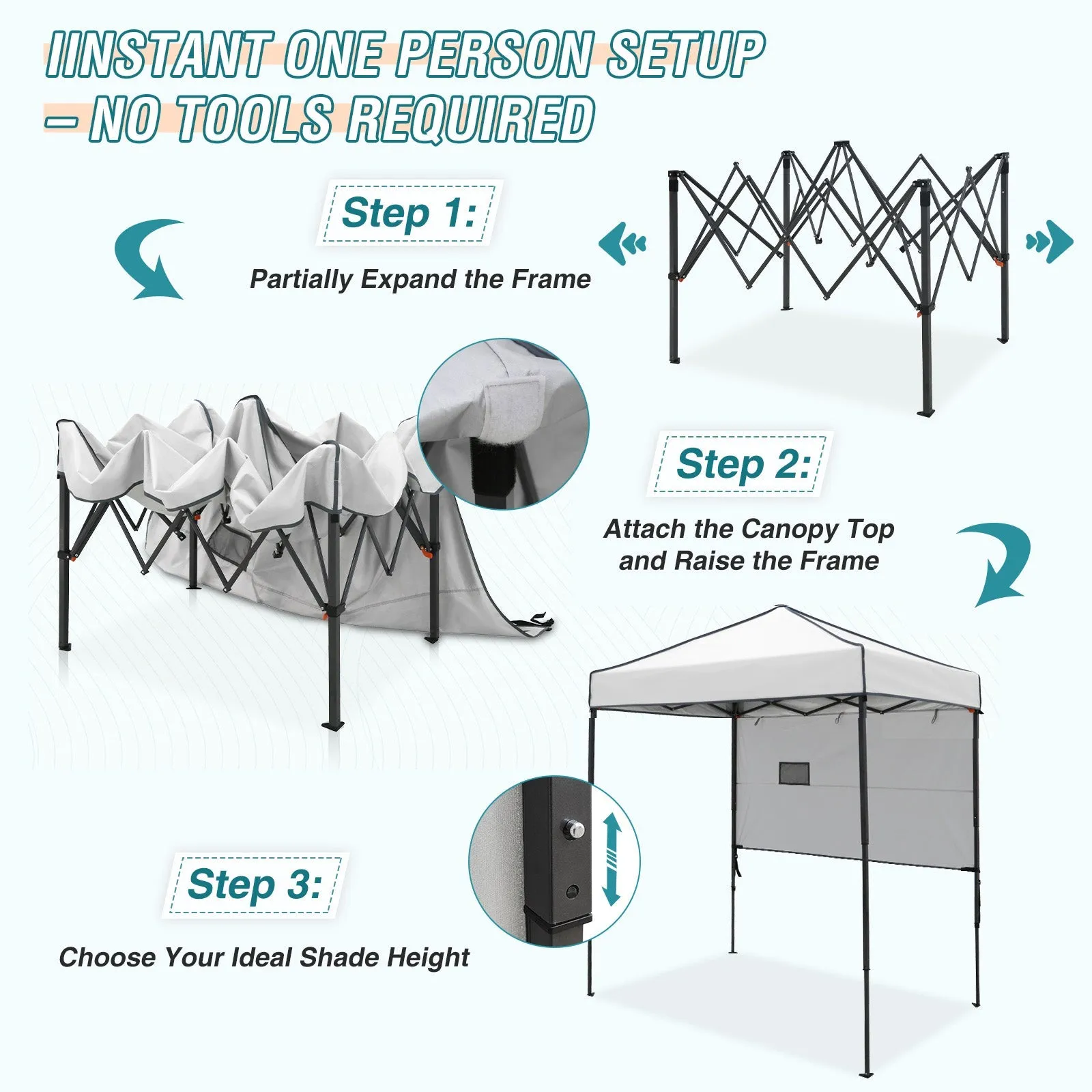 6x4 ft Instant Pop Up Canopy with Adjustable Sun Wall